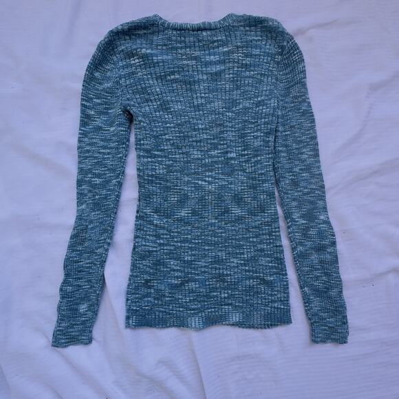 Sundance Blue Heather Ribbed Henley Sweater Cotton Blend Button Cuff Top XS - Picture 7 of 8